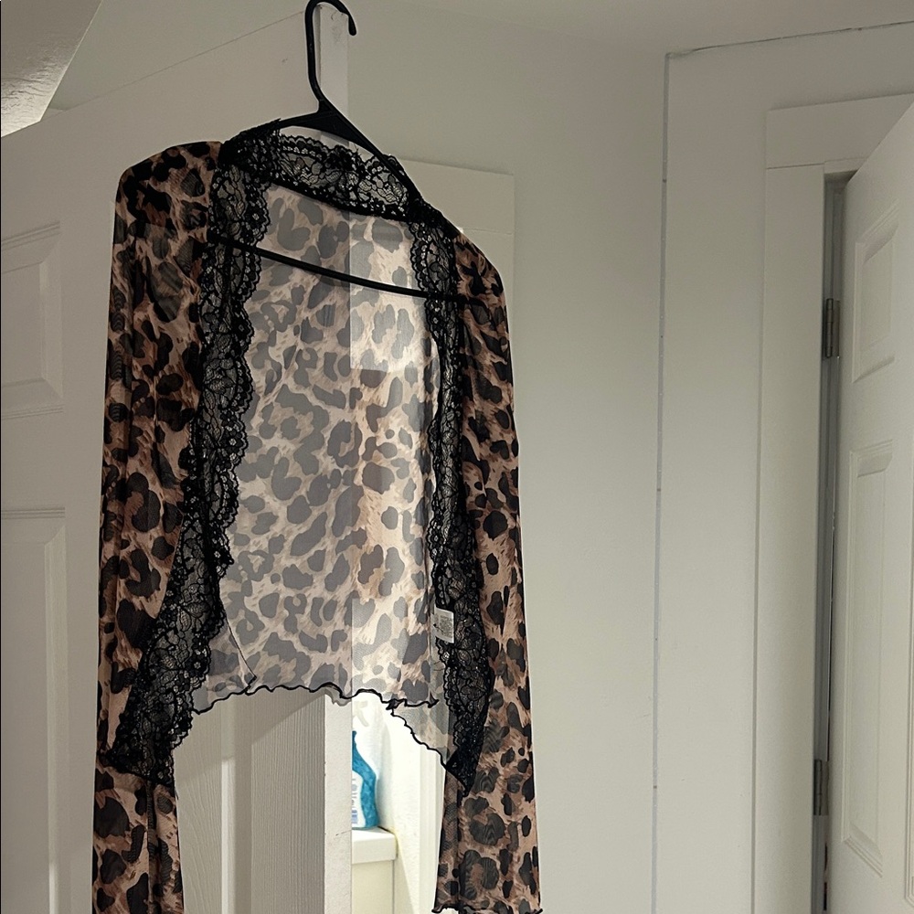 SHEIN Leopard Print Top with Black Lace Trim